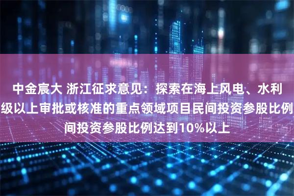 中金宸大 浙江征求意见：探索在海上风电、水利、核电等需省级以上审批或核准的重点领域项目民间投资参股比例达到10%以上